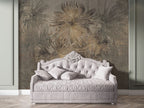 Golden Fan Palm Wallpaper : Vintage Tropical Leaf Mural - View 2