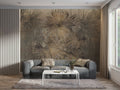 Golden Fan Palm Wallpaper : Vintage Tropical Leaf Mural