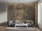 Golden Fan Palm Wallpaper : Vintage Tropical Leaf Mural