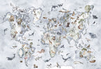 Blue Animal World Map Wallpaper : Watercolour Safari Kids Mural - View 2