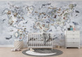 Blue Animal World Map Wallpaper : Watercolour Safari Kids Mural