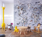 Blue Animal World Map Wallpaper : Watercolour Safari Kids Mural - View 3