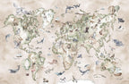 Cream Animal World Map Wallpaper : Sage Watercolour Safari Mural - View 2