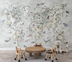 Animal World Map Wallpaper : Soft Mint Kids Atlas Mural