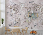 Pink Animal World Map Wallpaper : Blush Watercolour Safari Mural - View 3