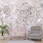 Pink Animal World Map Wallpaper : Blush Watercolour Safari Mural - View 4