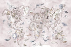 Pink Animal World Map Wallpaper : Blush Watercolour Safari Mural - View 2