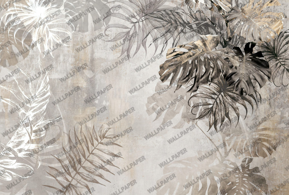 Beige Monstera Wallpaper : Neutral Tropical Leaf Texture Mural - flat design