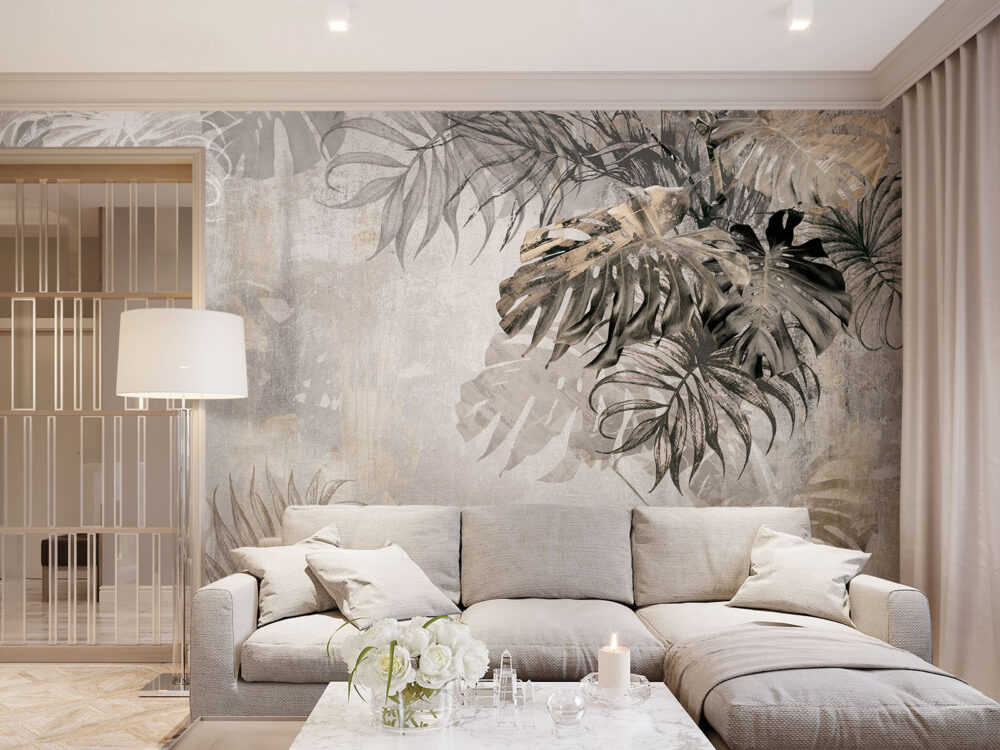 Beige Monstera Wallpaper : Neutral Tropical Leaf Texture Mural