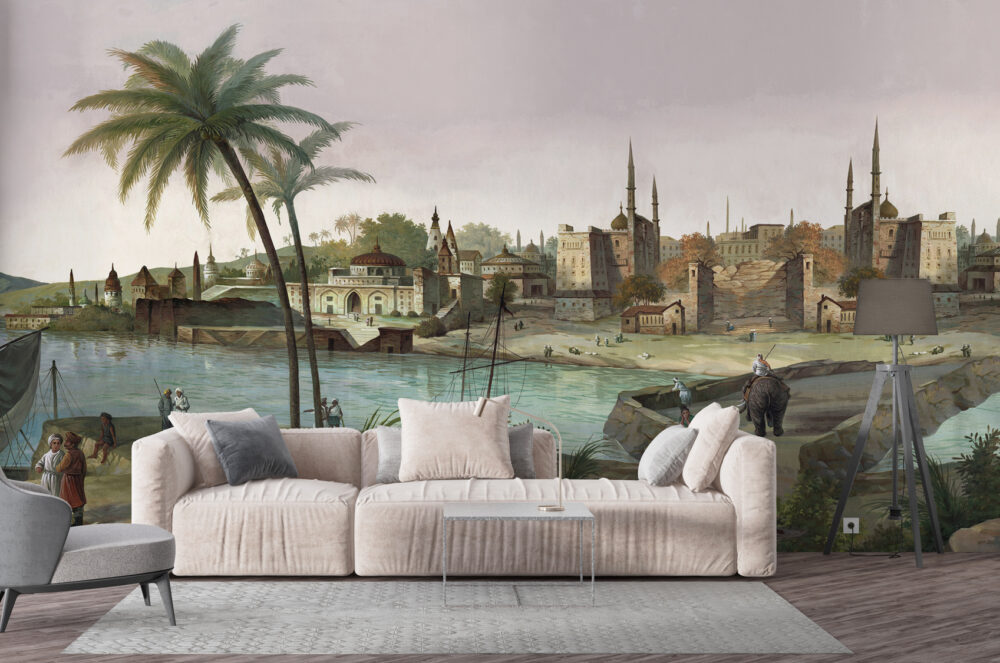 Lakeside Village Wallpaper : Vintage Mediterranean Town Mural
