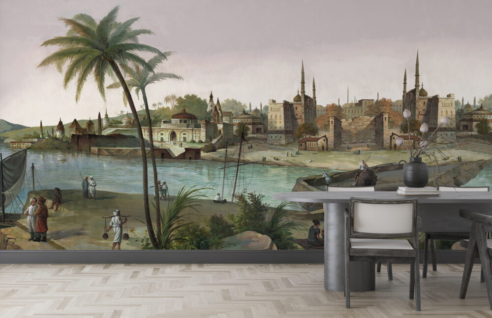 Lakeside Village Wallpaper : Vintage Mediterranean Town Mural - View 3