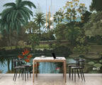 Tropical Lake Forest Wallpaper : Vintage Palm Jungle Mural
