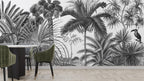 Black And White Tropical Wallpaper : Monochrome Leaf Bird Mural - View 3