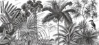 Black And White Tropical Wallpaper : Monochrome Leaf Bird Mural - View 2