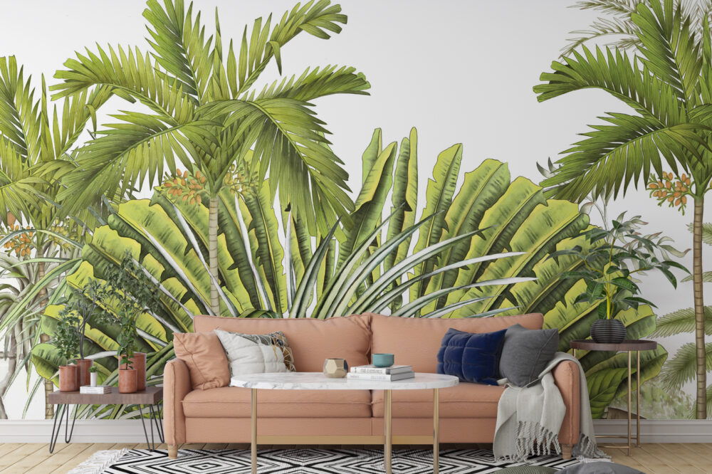 Lime Banana Leaf Wallpaper : Bright Green Tropical Mural