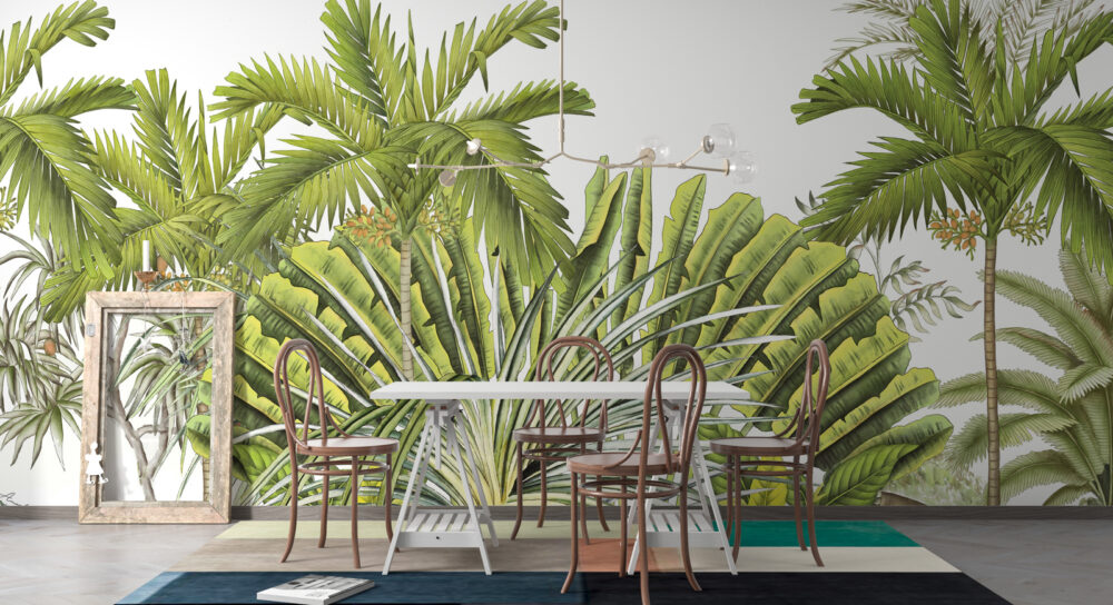 Lime Banana Leaf Wallpaper : Bright Green Tropical Mural - View 4
