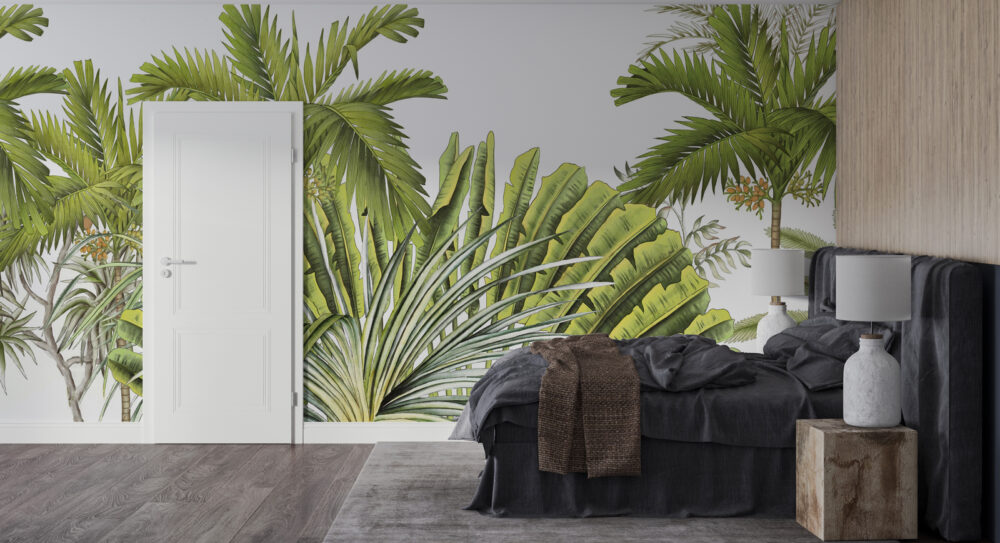 Lime Banana Leaf Wallpaper : Bright Green Tropical Mural - View 3
