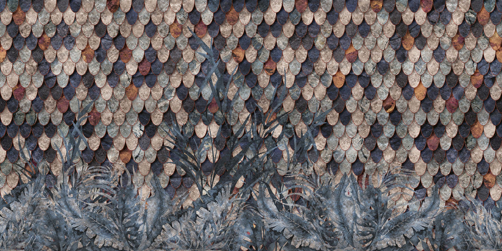 Feather Scale Wallpaper : Dark Iridescent Plume Mural - flat design