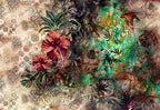 Tropical Mosaic Wallpaper : Dark Floral Leaf Collage Mural - flat design
