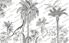 Sketched Dinosaur Wallpaper : Black And White Prehistoric Jungle Mural - flat design