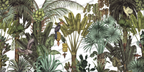 Jungle Canopy Wallpaper : Lush Tropical Birds Leaf Mural - flat design