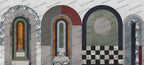 Retro Arch Wallpaper : Colorful Geometric Panels Mural - flat design