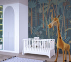 Dark Safari Forest Wallpaper : Teal Kids Giraffe Jungle Mural - View 2