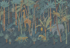 Dark Safari Forest Wallpaper : Teal Kids Giraffe Jungle Mural - flat design