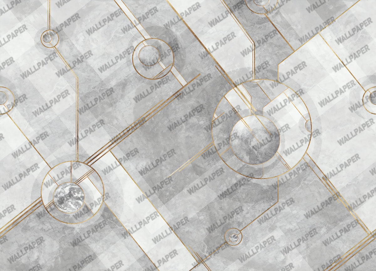 Black Gold Geometric Wallpaper : Marble Circle Art Deco Mural - View 2