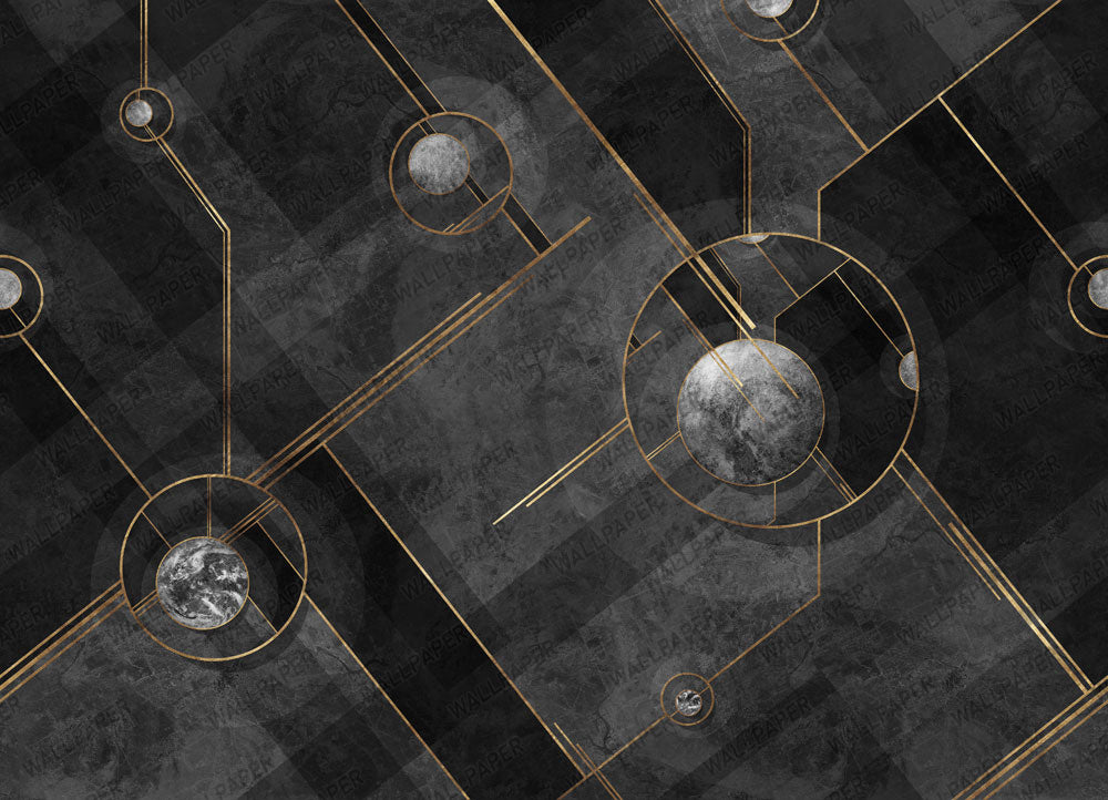 Black Gold Geometric Wallpaper : Marble Circle Art Deco Mural - flat design