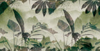 Sage Jungle Wallpaper : Misty Green Tropical Leaf Mural - flat design