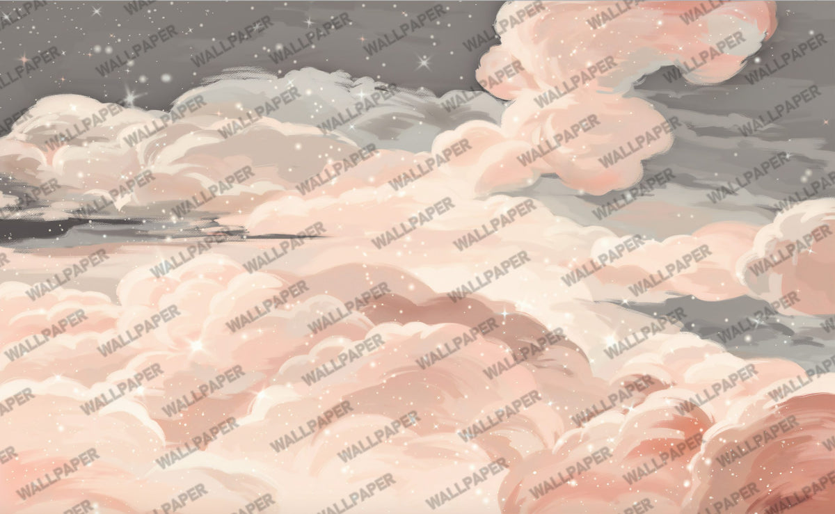 Pink Starry Cloud Wallpaper : Blush Dreamy Sky Mural - View 2