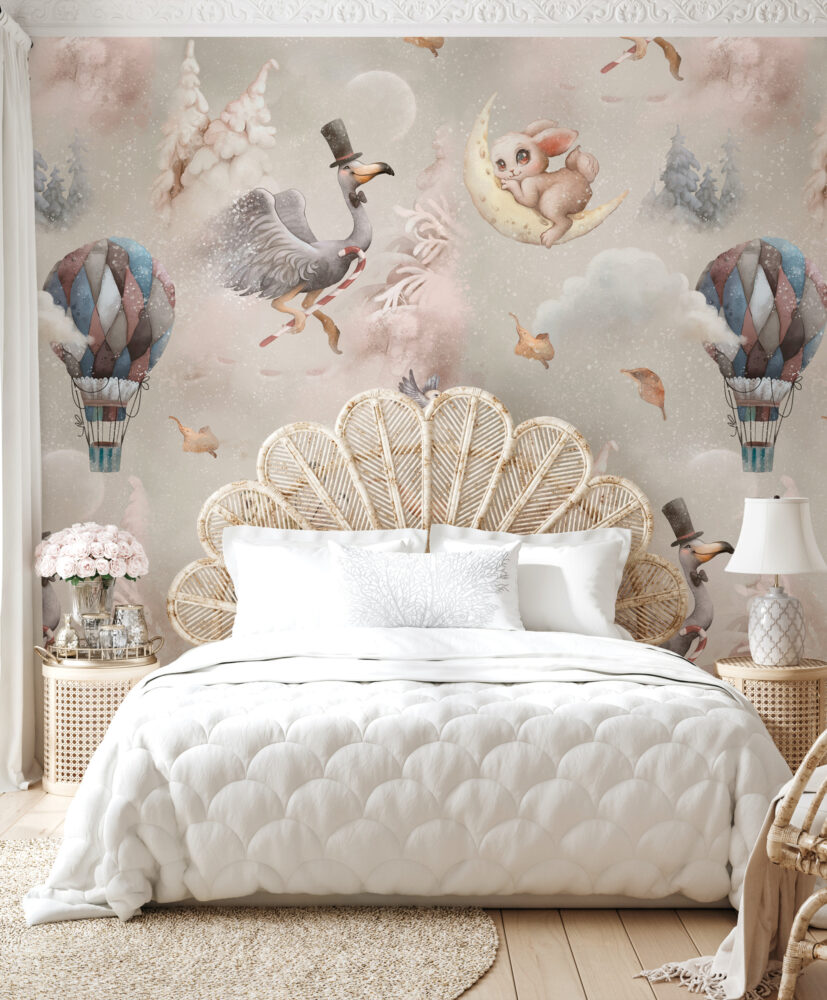 Circus Balloon Animals Wallpaper : Beige Starry Kids Mural
