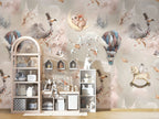 Circus Balloon Animals Wallpaper : Beige Starry Kids Mural - View 2