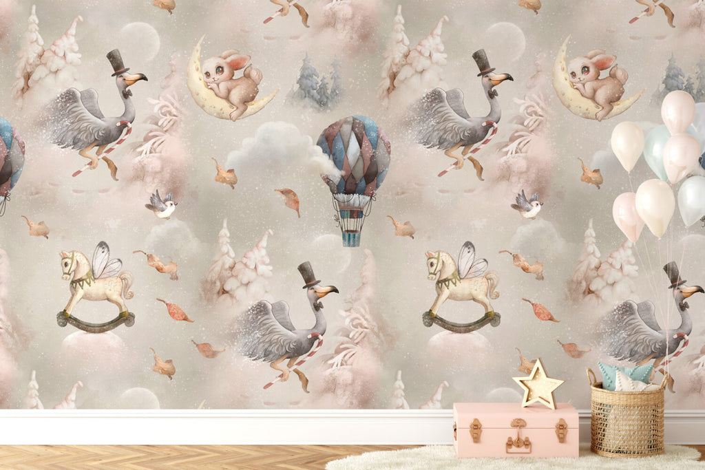 Circus Balloon Animals Wallpaper : Beige Starry Kids Mural - View 3