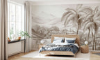 Mountain Village Wallpaper : Sepia Sketch Landscape Mural - View 3