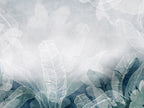 Line Art Banana Leaf Wallpaper : Teal Grey Tropical Mural - View 2