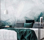 Line Art Banana Leaf Wallpaper : Teal Grey Tropical Mural