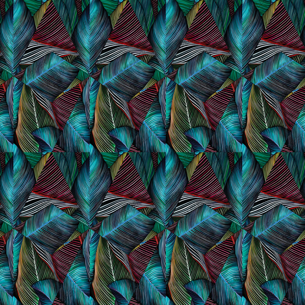 Navy Line Leaf Wallpaper : Blue Striped Tropical Leaf Pattern - View 3