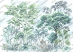 Watercolor Forest Wallpaper : Teal Green Painted Trees Mural - View 2
