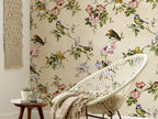 Robin Blossom Wallpaper : Peach Bird Floral Branch Pattern