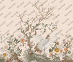 Crane Blossom Wallpaper : Chinoiserie Bird Flower Mural - flat design