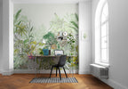 Watercolor Lakeside Flower Wallpaper : Green Tropical Meadow Mural