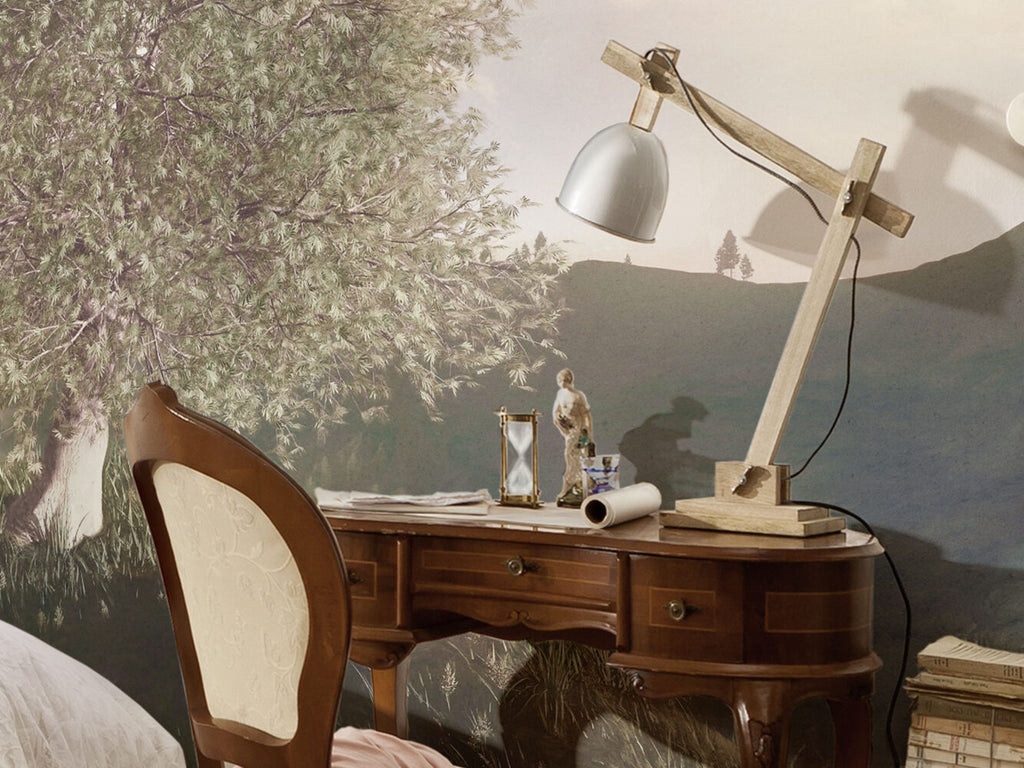 Mountain Plane Tree Wallpaper : Misty Valley Landscape Mural - View 2