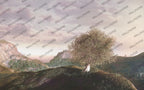 Mountain Plane Tree Wallpaper : Misty Valley Landscape Mural - flat design