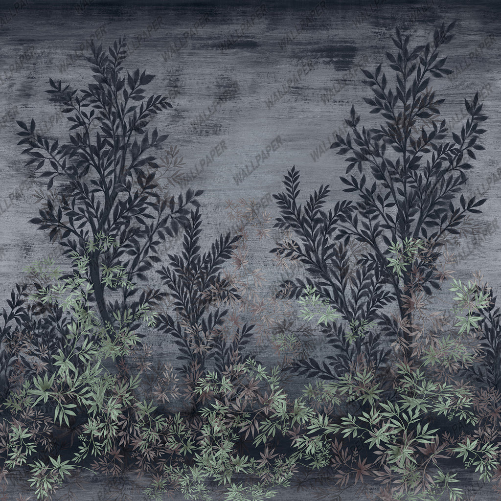 Textured Leaf Wallpaper : Grey and Blush Botanical Mural - View 2