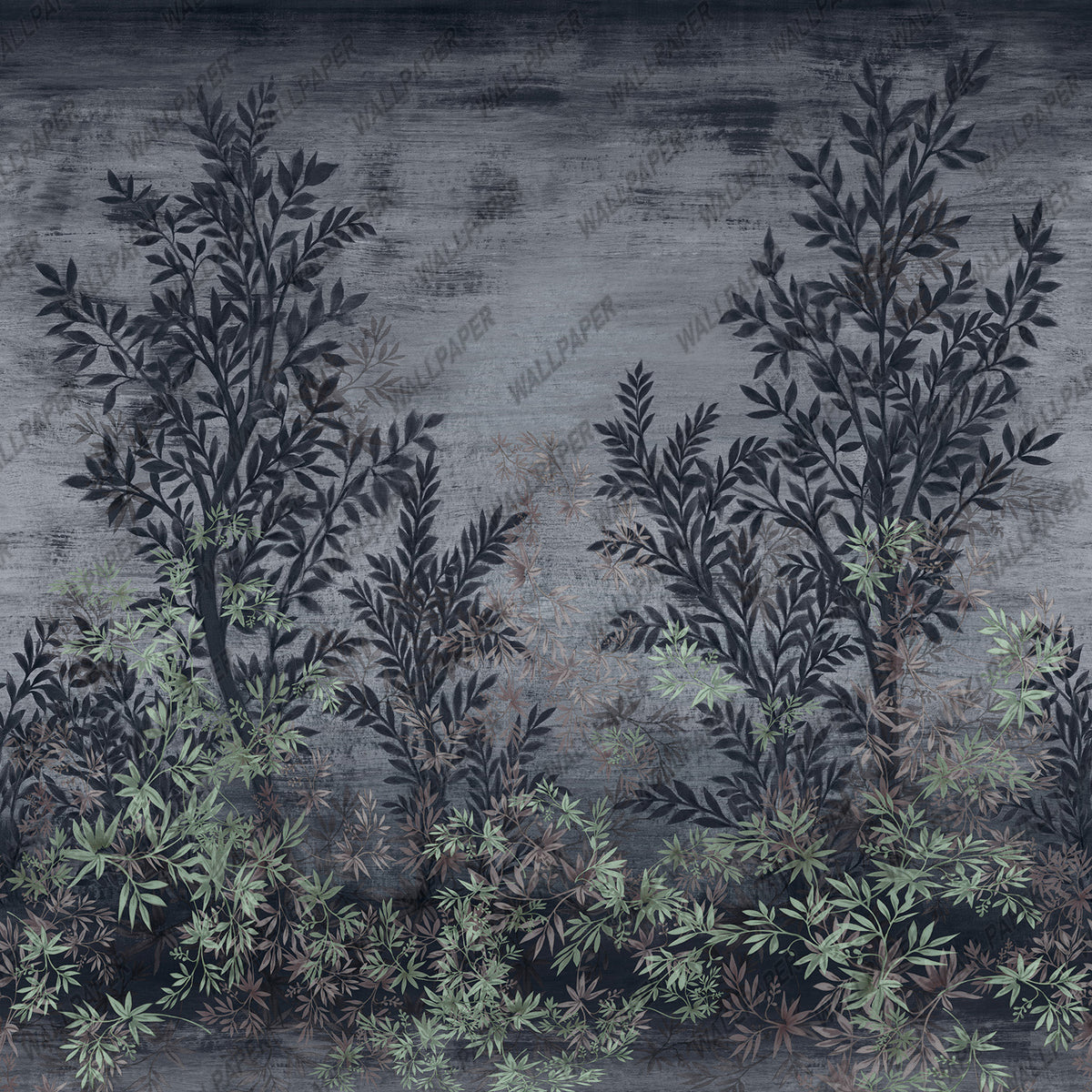 Textured Leaf Wallpaper : Grey and Blush Botanical Mural - View 2
