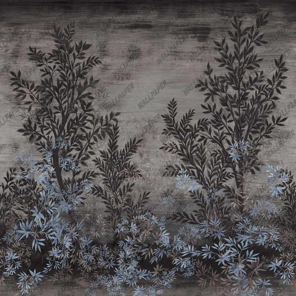 Textured Leaf Wallpaper : Grey and Blush Botanical Mural - View 3