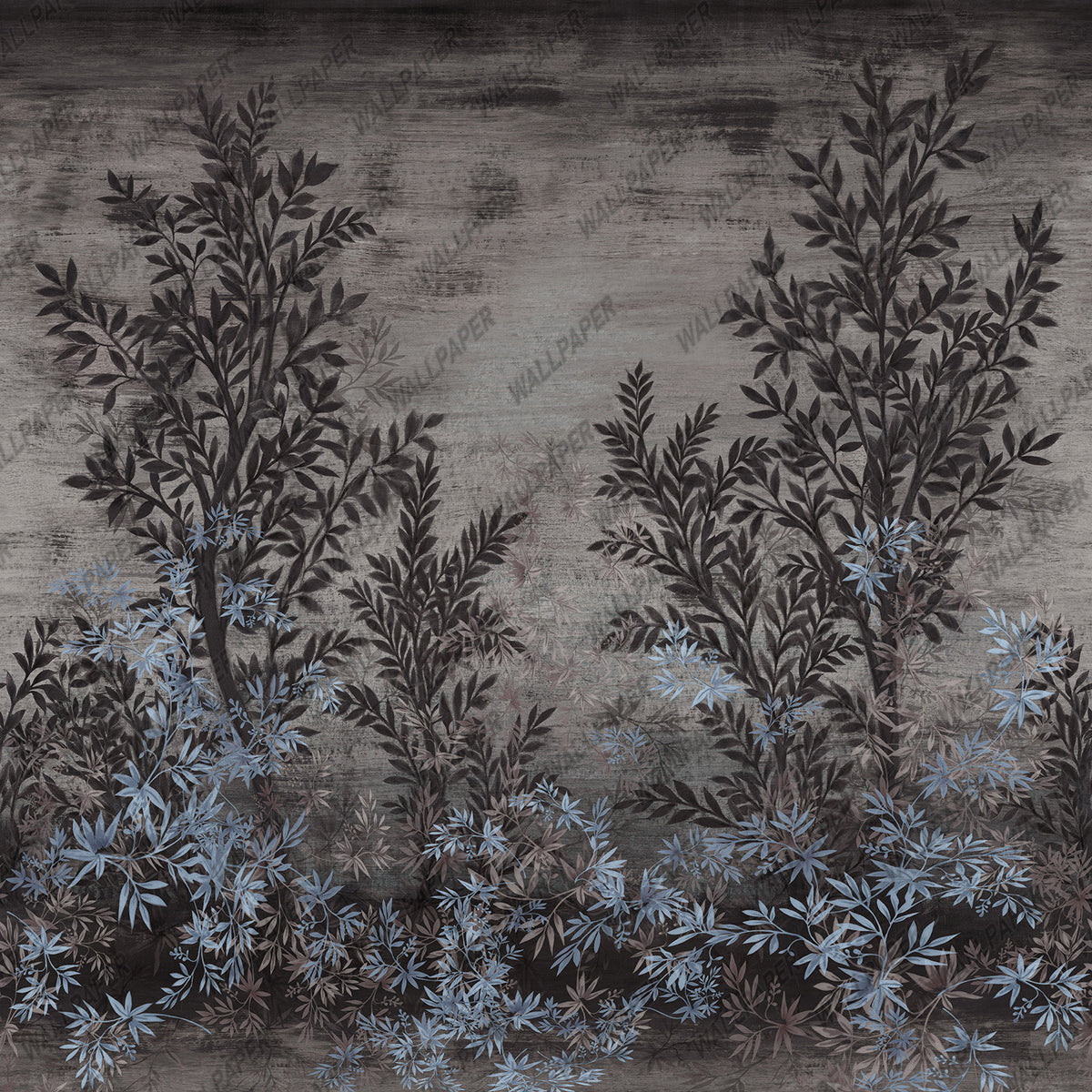 Textured Leaf Wallpaper : Grey and Blush Botanical Mural - View 3