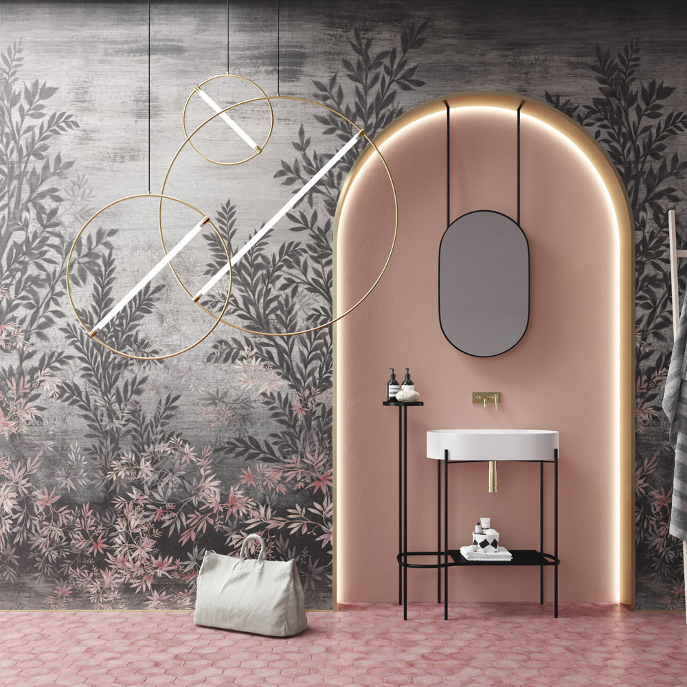 Textured Leaf Wallpaper : Grey and Blush Botanical Mural
